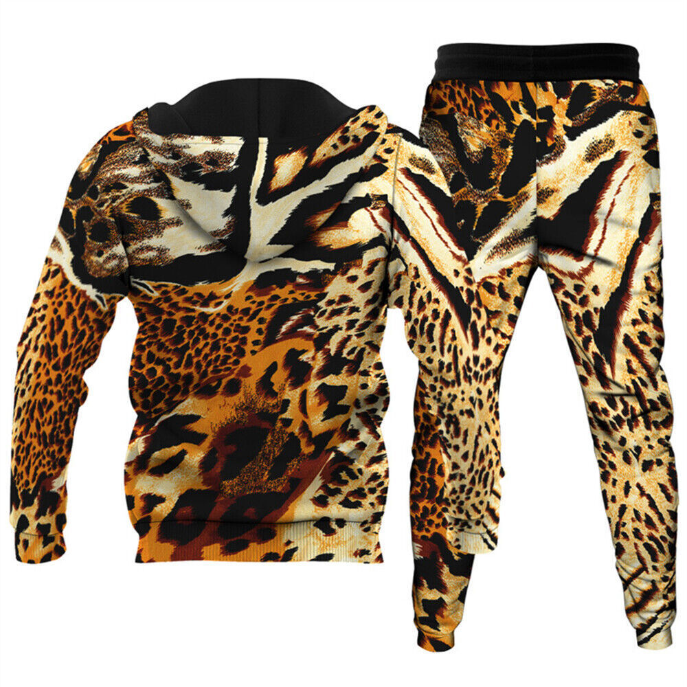 High Quality Sportswear Jogging Fitness Wear Exercise Breathable Light Weight Slim Fit Leopard Sublimation Printed Tracksuit Men