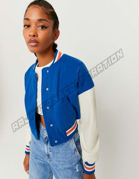 Ladies Fashion Long Sleeves Crop Varsity Bomber Jacket High Quality Custom Logo New Varsity Jacket 2024