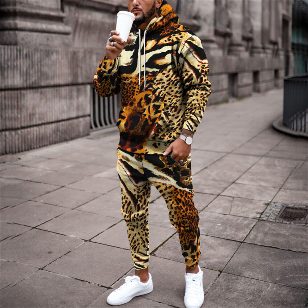 High Quality Sportswear Jogging Fitness Wear Exercise Breathable Light Weight Slim Fit Leopard Sublimation Printed Tracksuit Men