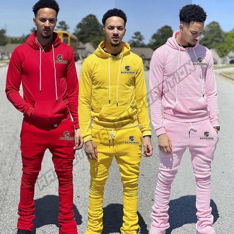 Flare pants Customized Design Men Slim fit Stacked Tracksuit/ Men Sweatsuit/ Custom made Men Jogging Suit