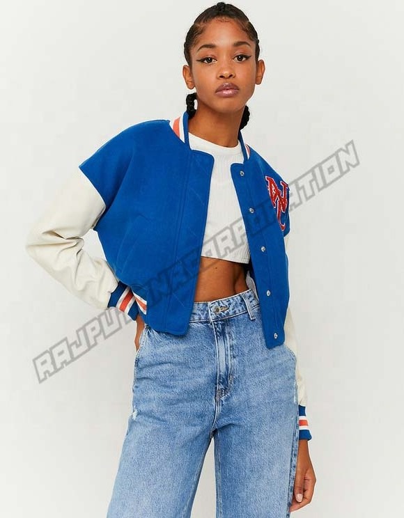 Ladies Fashion Long Sleeves Crop Varsity Bomber Jacket High Quality Custom Logo New Varsity Jacket 2024