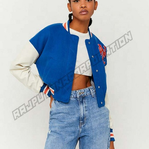 Ladies Fashion Long Sleeves Crop Varsity Bomber Jacket High Quality Custom Logo New Varsity Jacket 2024