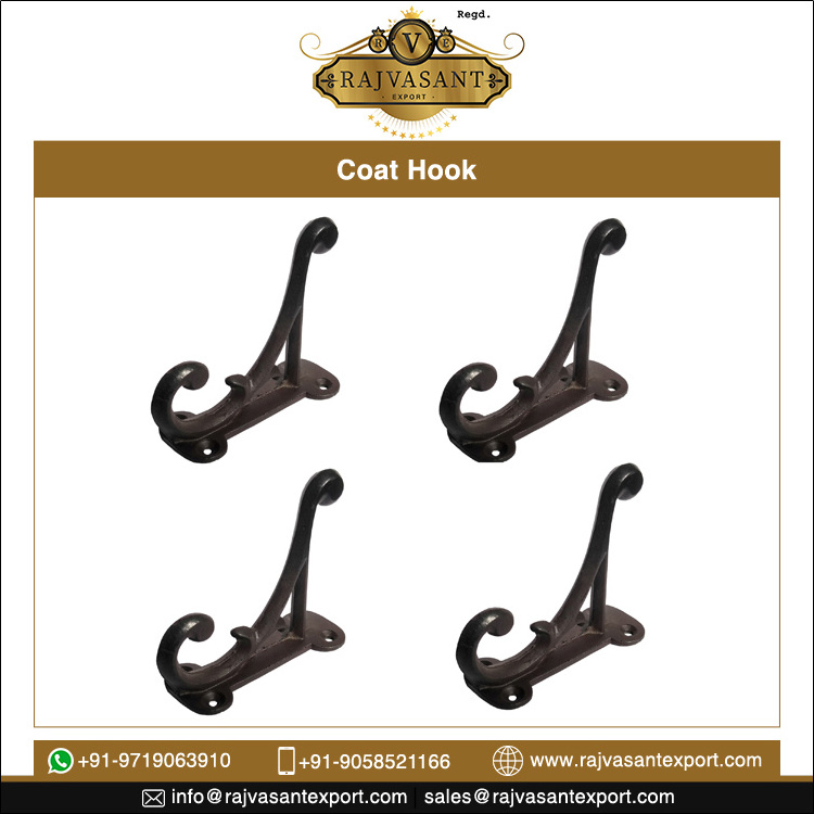 Best Quality Longlasting Material Cast Iron Wall Mounted Black Coat Hook Hanger