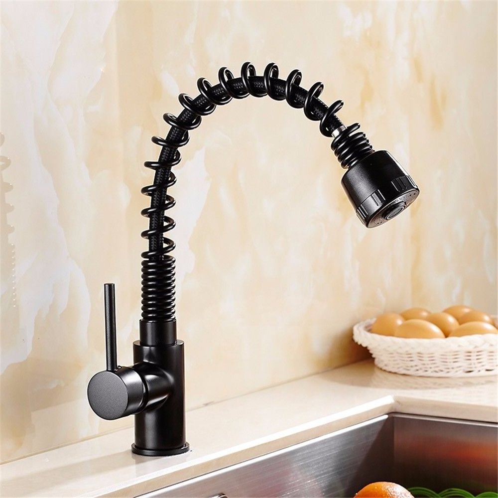 Black Pull Down Kitchen Faucet Single Handle High Arc Matte Black Faucet