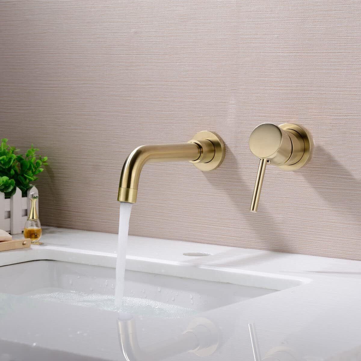 CURNEAL Wall Mounted Waterfall Faucet Brass Basin Mixer Tap Swivel Spout Wall-Mounted Concealed Bathroom Sink Faucet Black