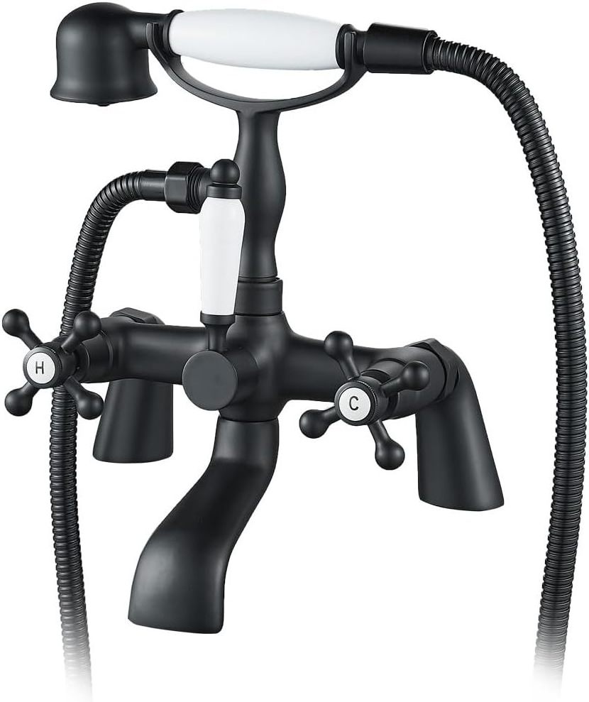 Traditional 1/4 Turn Dual Lever Black Victorian Bath Taps Metered Faucets for Bathroom Tub Shower Mixer Tap for Classic Style