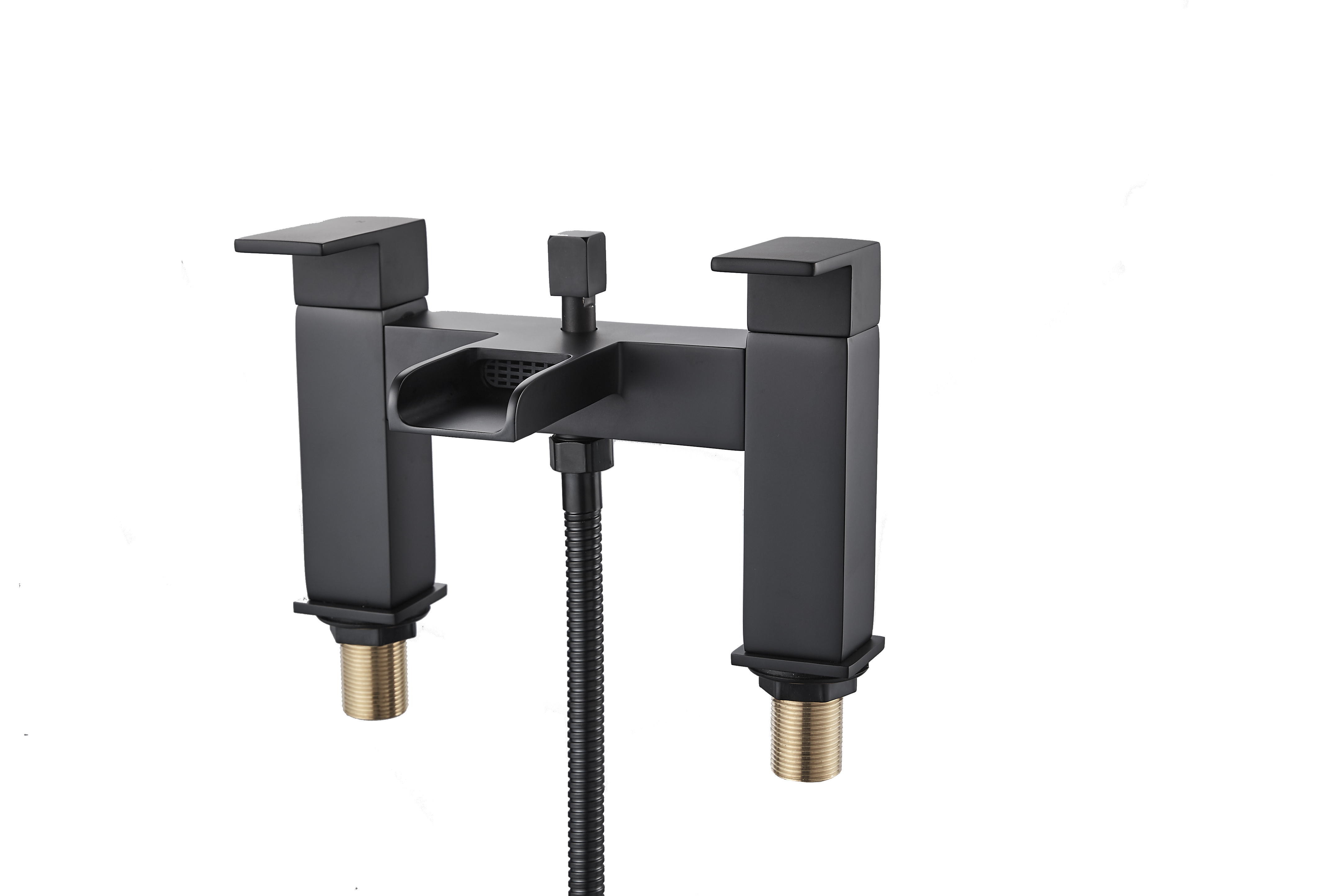 Matt Black Square Waterfall Bath Shower Mixer Tap with Rigid Riser Shower Rail Kit