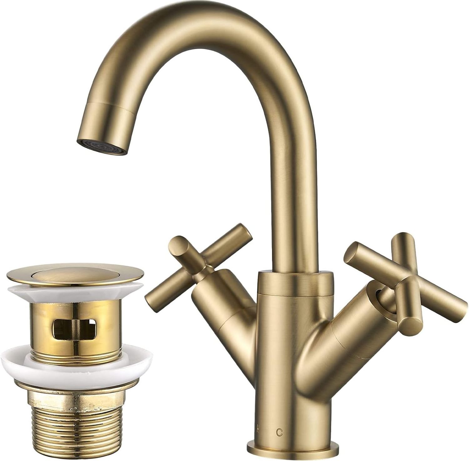 Waterfall Glass Bathroom Basin Tap Bronze Faucets, Brushed Gold Basin Mixer Tap Swivel Spout, Brass Bathroom Sink Tap