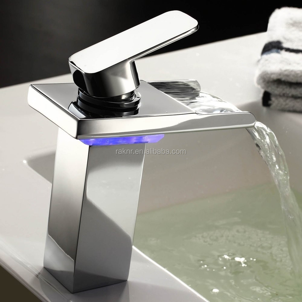 Waterfall Bathroom Sink Faucet Mixer Tap LED Color Changing Faucet Light