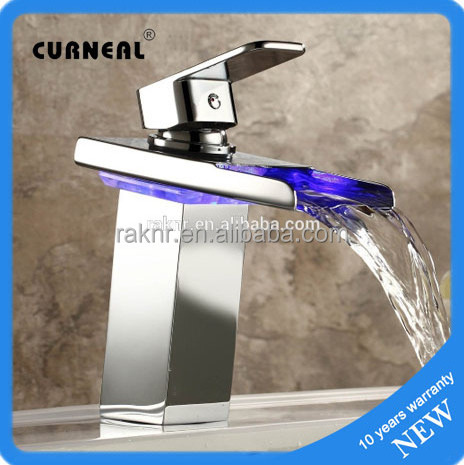 Waterfall Bathroom Sink Faucet Mixer Tap LED Color Changing Faucet Light