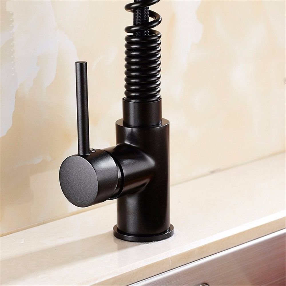 Black Pull Down Kitchen Faucet Single Handle High Arc Matte Black Faucet