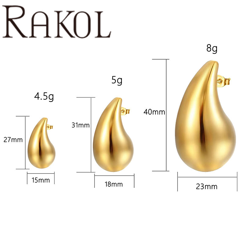 RAKOL ZPE5853 Stainless Steel Water Drop Earring For Women Fashion 18k Gold Plated Waterproof Jewelry Chunky Tear Drop Earrings