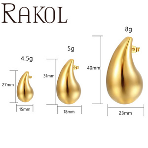 RAKOL ZPE5853 Stainless Steel Water Drop Earring For Women Fashion 18k Gold Plated Waterproof Jewelry Chunky Tear Drop Earrings