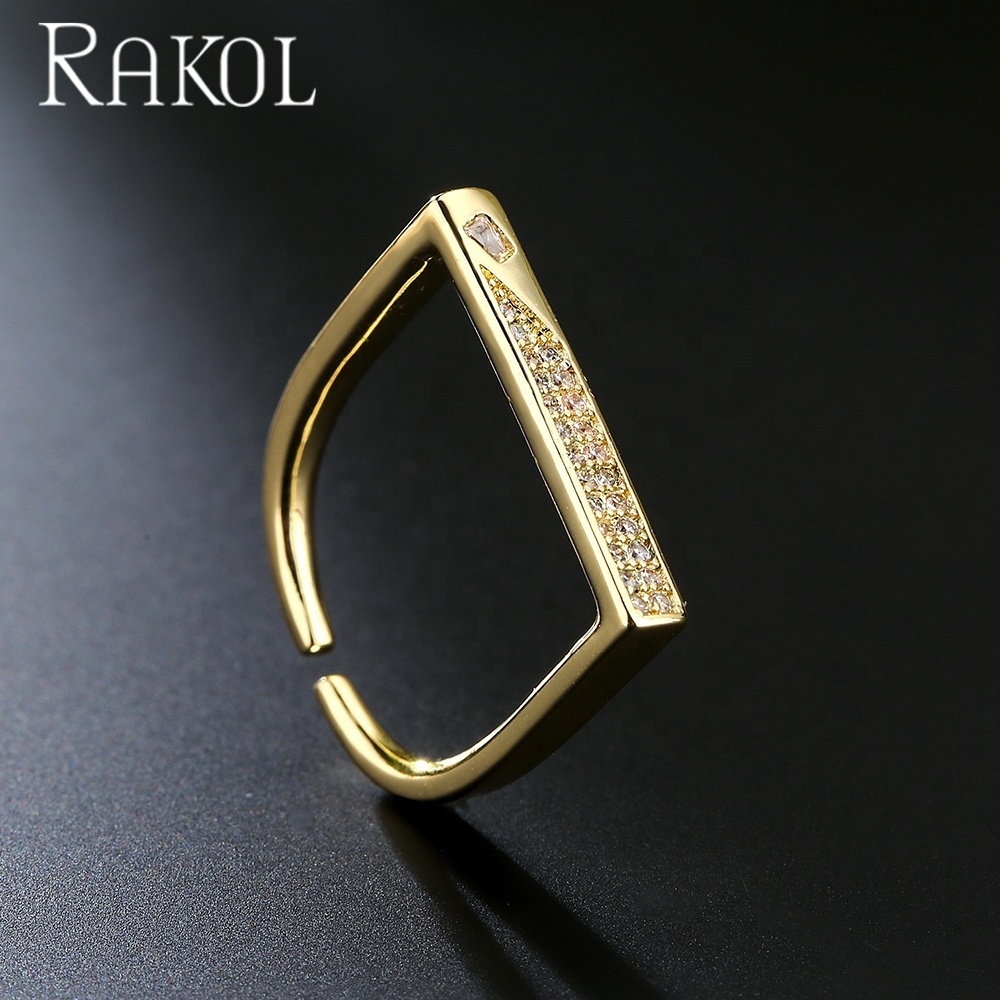 RAKOL RP5093 Fashion Jewelry Stainless Steel Rings Jewelry Women Lock Shaped Adjustable Ring Custom Rings For Men