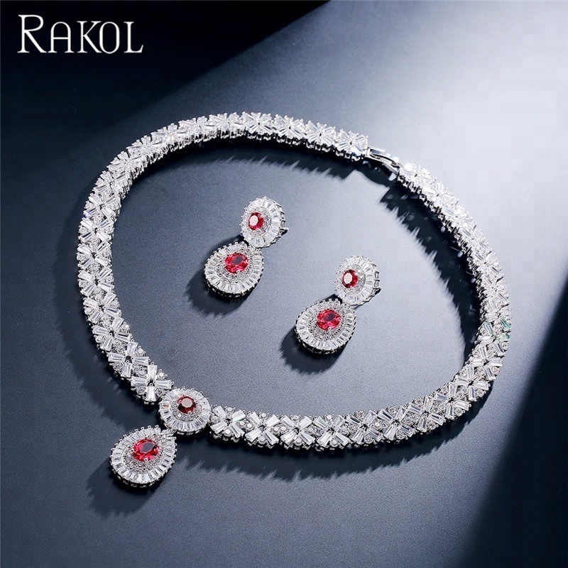 RAKOL SP232 American Style Popular Honorable Jewelry Full Inlay Crystal Zircon Water Shape Pendant Wedding Bridal Jewelry Set