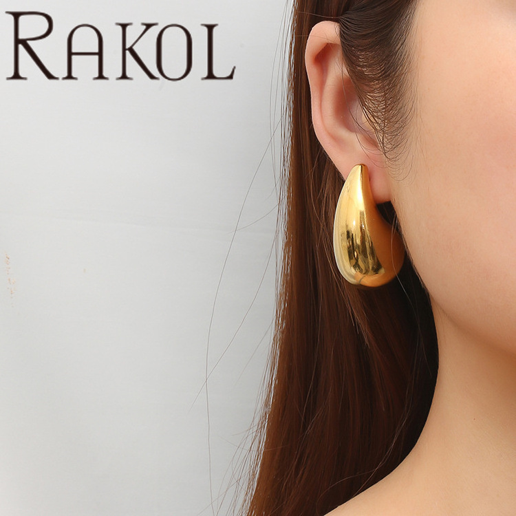 RAKOL ZPE5853 Stainless Steel Water Drop Earring For Women Fashion 18k Gold Plated Waterproof Jewelry Chunky Tear Drop Earrings