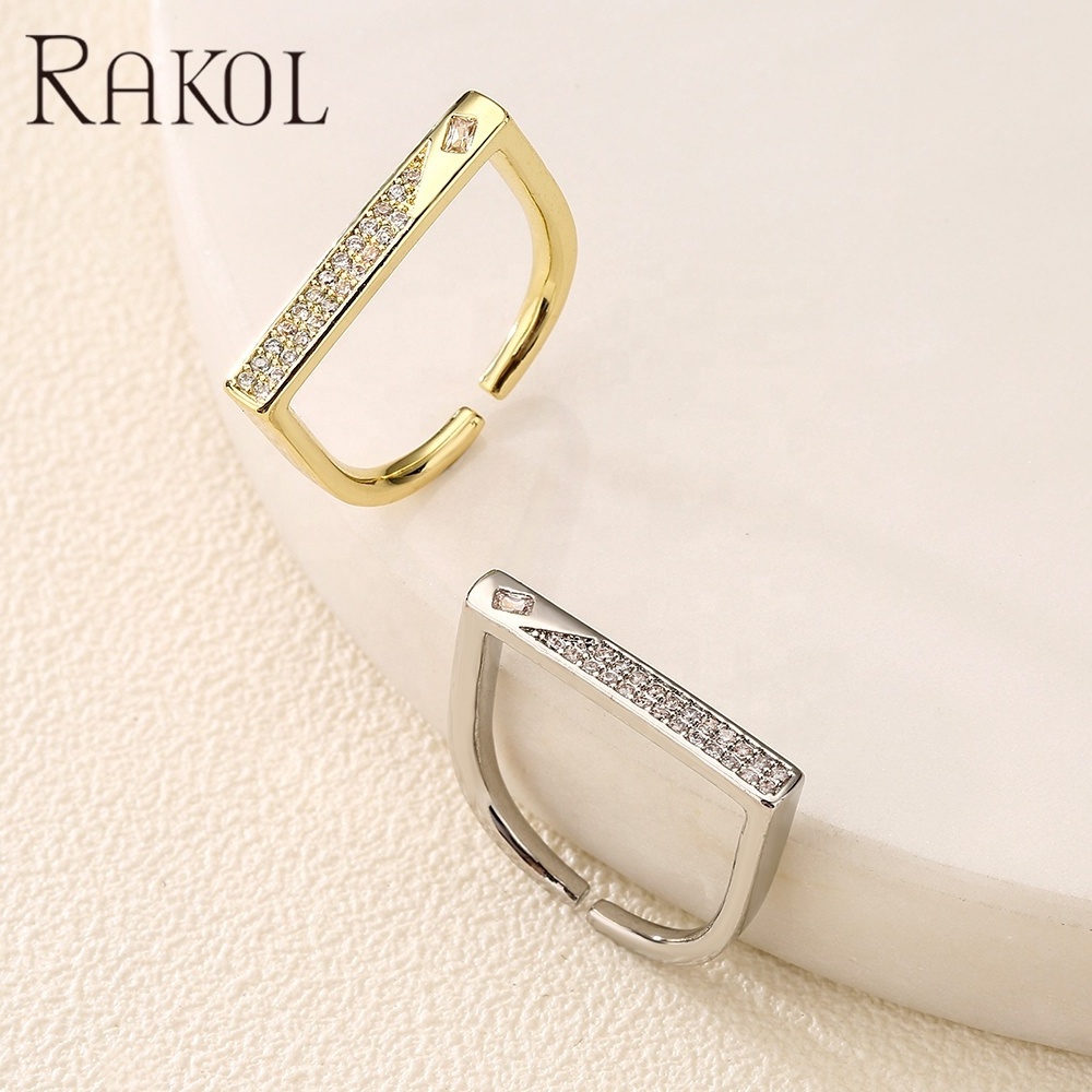 RAKOL RP5093 Fashion Jewelry Stainless Steel Rings Jewelry Women Lock Shaped Adjustable Ring Custom Rings For Men