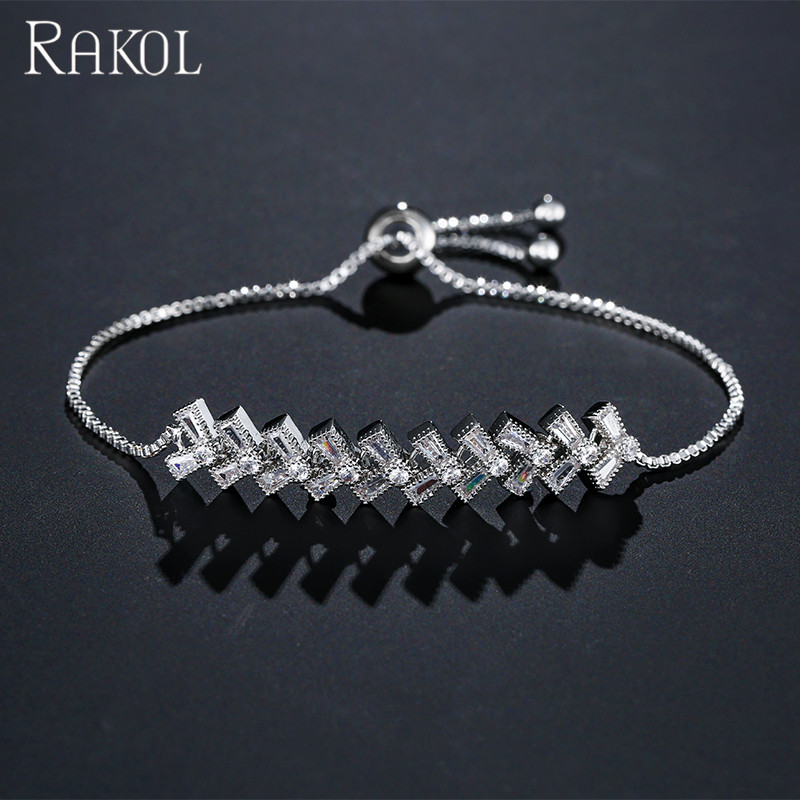 RAKOL BP2071 Sterling silver adjustable bracelet crystal tennis bracelet