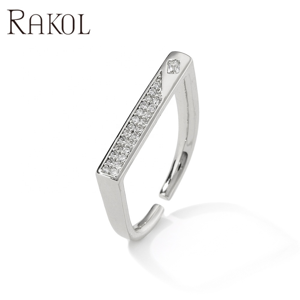 RAKOL RP5093 Fashion Jewelry Stainless Steel Rings Jewelry Women Lock Shaped Adjustable Ring Custom Rings For Men