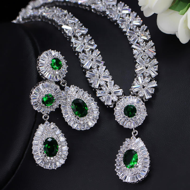 RAKOL SP232 American Style Popular Honorable Jewelry Full Inlay Crystal Zircon Water Shape Pendant Wedding Bridal Jewelry Set