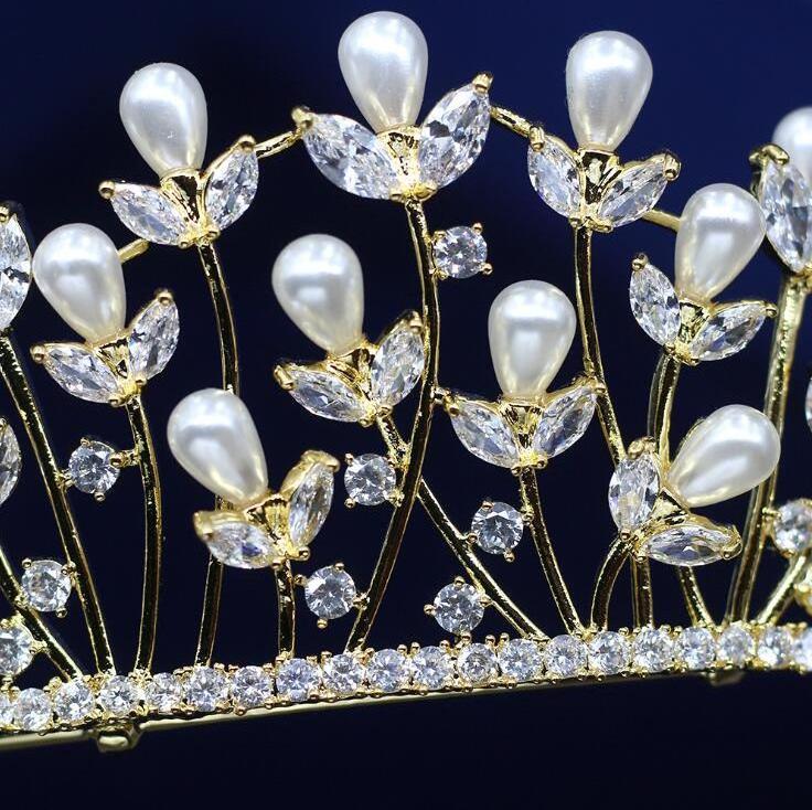 Rakol APHAN107 Vintage Wedding Crown Princess Tiara Freshwater Pearl Headband Zircon Headpiece