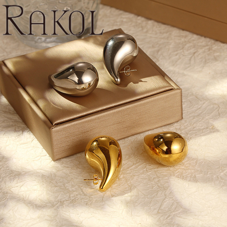 RAKOL ZPE5853 Stainless Steel Water Drop Earring For Women Fashion 18k Gold Plated Waterproof Jewelry Chunky Tear Drop Earrings