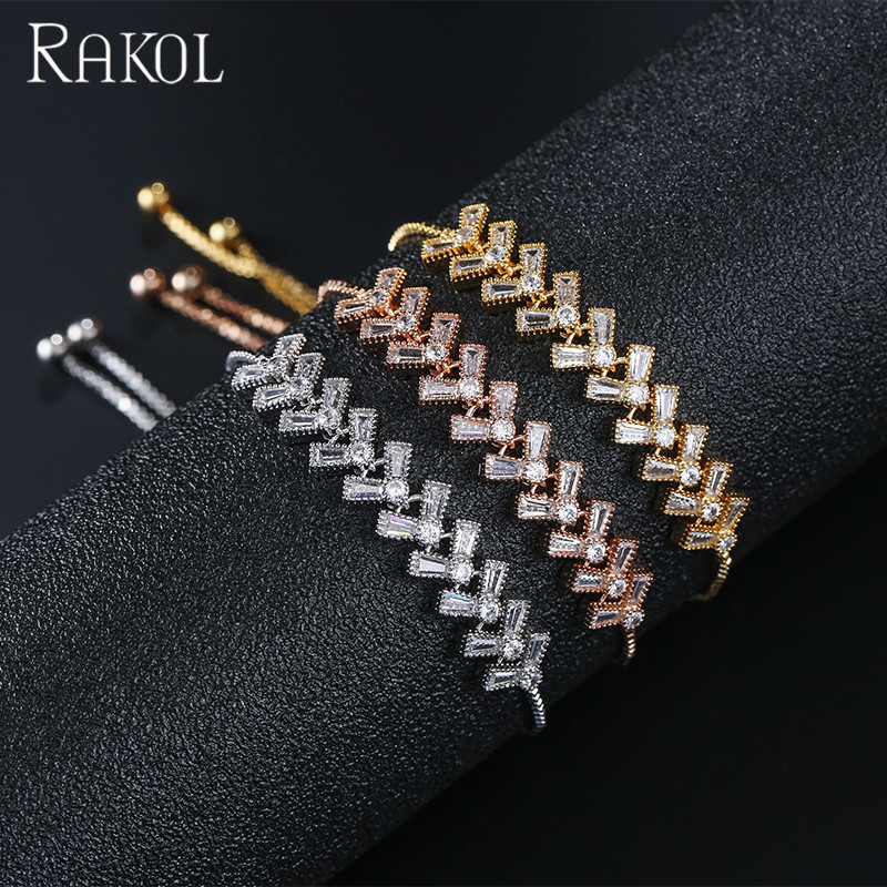 RAKOL BP2071 Sterling silver adjustable bracelet crystal tennis bracelet