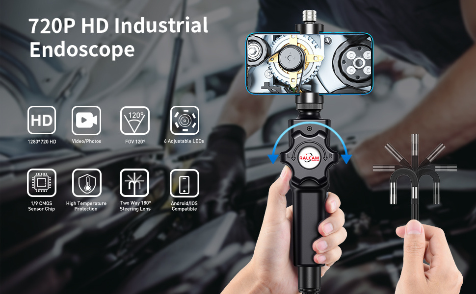 High Quality Borescope With Articulating Head 5.5Mm 1Mp Usb Borescope 2 Ways Engine Inspection Borescope