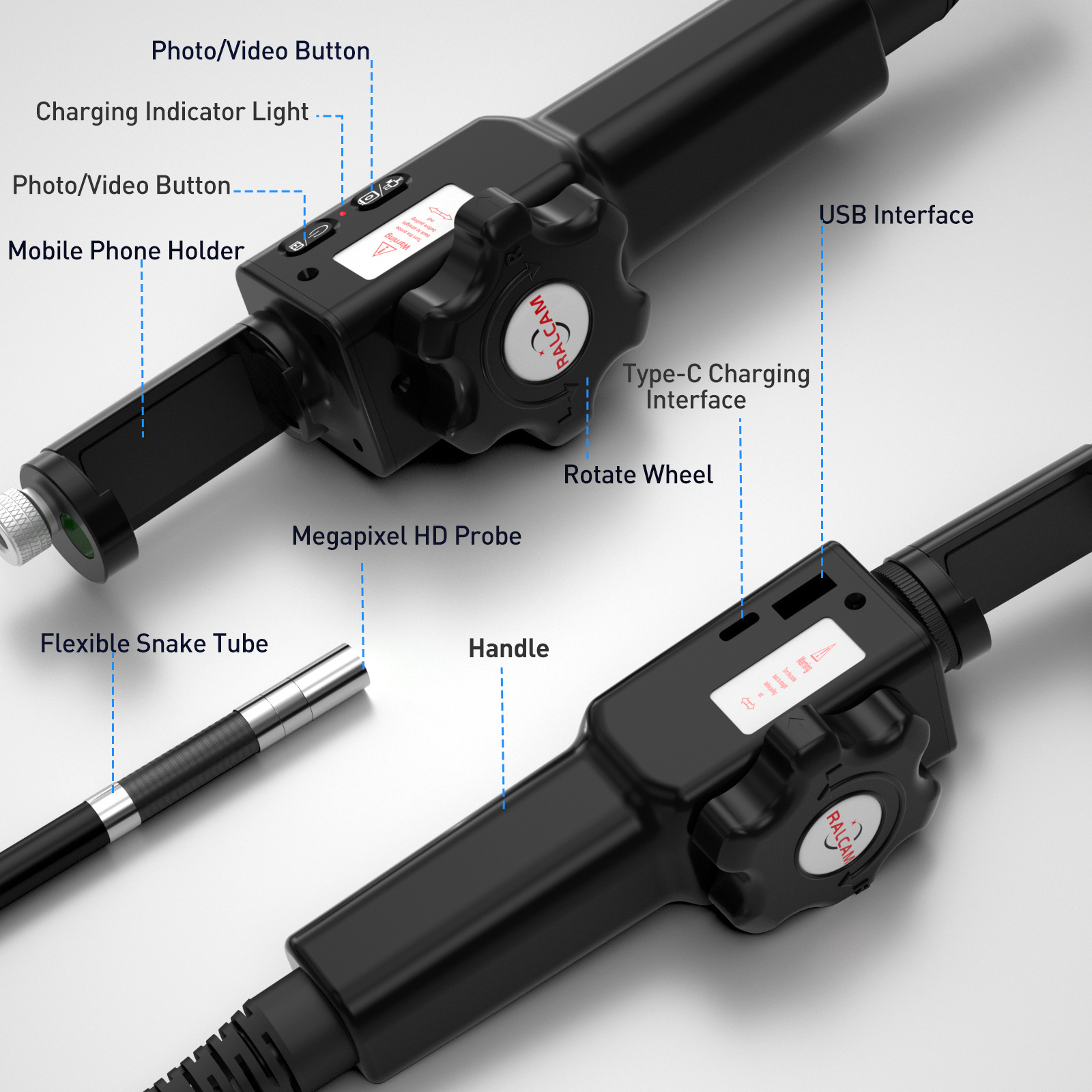 High Quality Borescope With Articulating Head 5.5Mm 1Mp Usb Borescope 2 Ways Engine Inspection Borescope