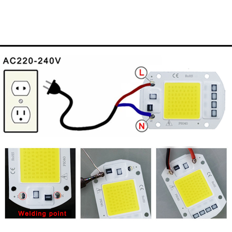 COB LED Lamp Chip AC 220V LED Bulb 10W 20W 30W 50W IP65 High Power Smart IC DIY Flood light Bulb Spotlight Outdoor Chip Lamp