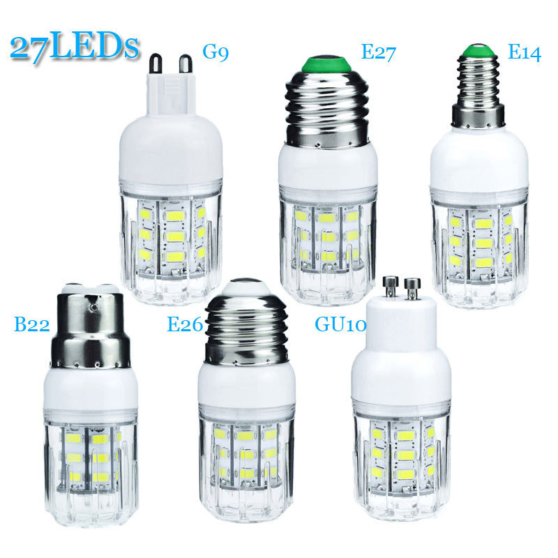 LED Bulb E27 E14 E12 E26 5730SMD 27LEDs 7W Led Candle Bulb Corn Lamp Chandelier Energy Saving Light No Flicker DC 12V 24V