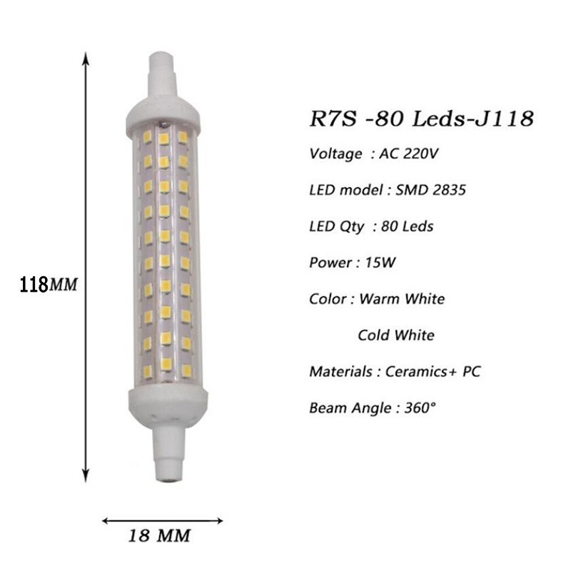 1/ 5PCS R7S LED Lamp 220V 78mm 118mm 135mm Dimmable LED Bulb 2835 SMD Lamp Replace Halogen Light Spotlight R7S Bulb No Flicker