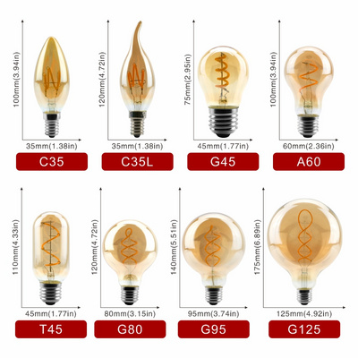 E14 E27 Retro LED Spiral Filament Light Bulb 4W Warm Yellow 220V C35 A60 T45 ST64 T185 T225 G80 G95 G125 Vintage Edison Lamp