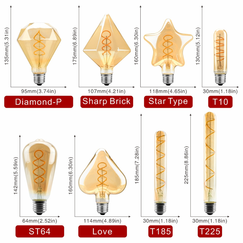 E14 E27 Retro LED Spiral Filament Light Bulb 4W Warm Yellow 220V C35 A60 T45 ST64 T185 T225 G80 G95 G125 Vintage Edison Lamp