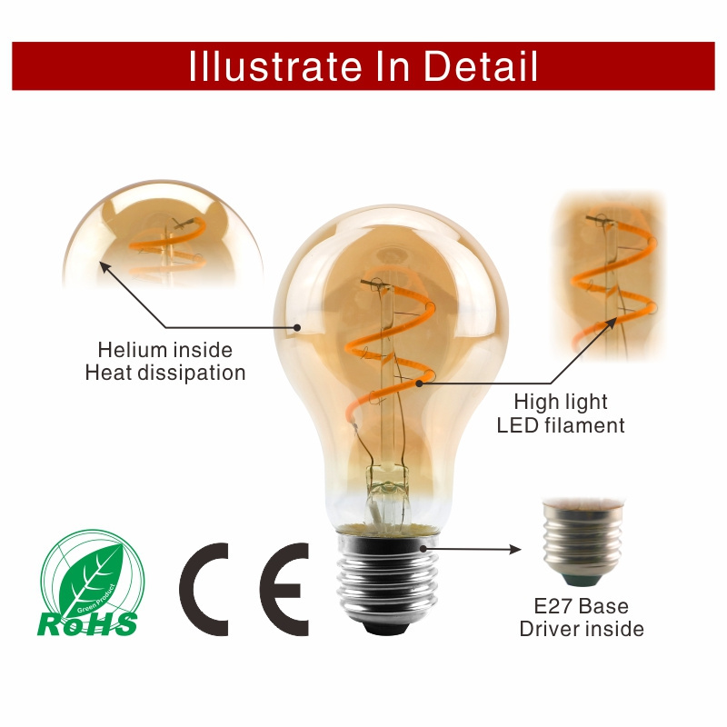 E14 E27 Retro LED Spiral Filament Light Bulb 4W Warm Yellow 220V C35 A60 T45 ST64 T185 T225 G80 G95 G125 Vintage Edison Lamp