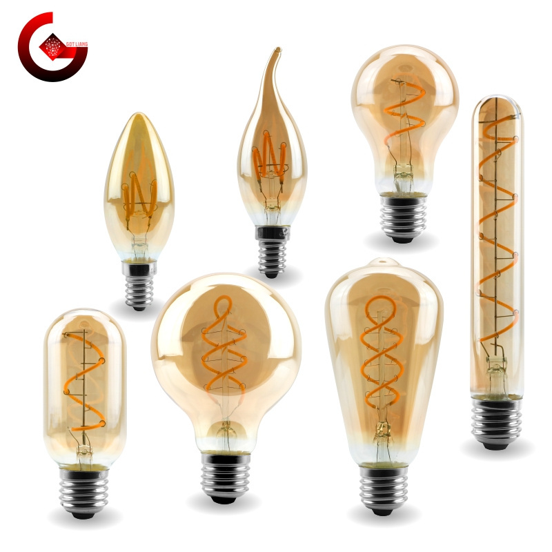 E14 E27 Retro LED Spiral Filament Light Bulb 4W Warm Yellow 220V C35 A60 T45 ST64 T185 T225 G80 G95 G125 Vintage Edison Lamp