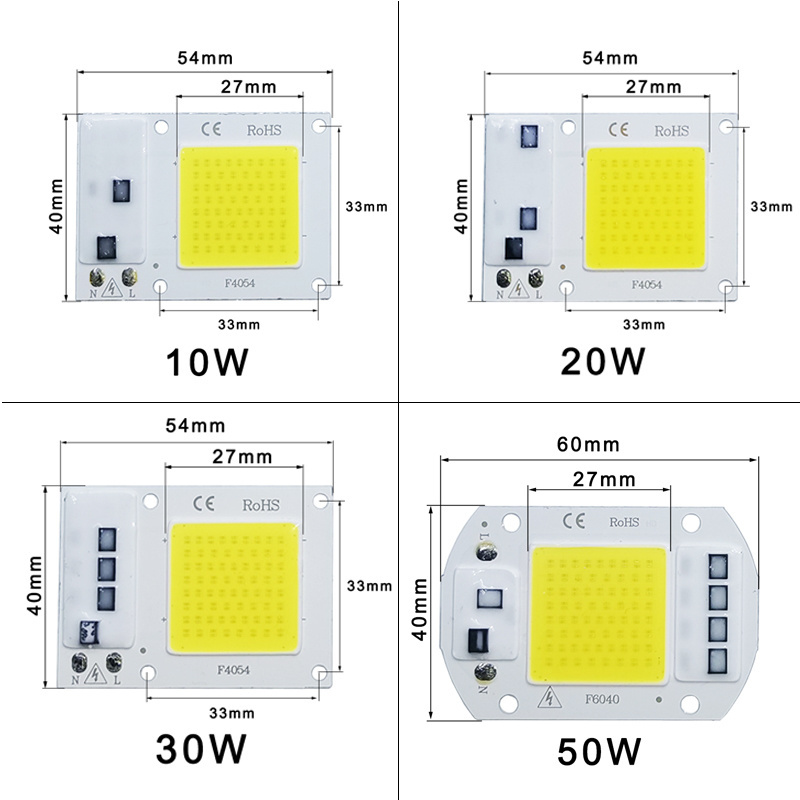 COB LED Lamp Chip AC 220V LED Bulb 10W 20W 30W 50W IP65 High Power Smart IC DIY Flood light Bulb Spotlight Outdoor Chip Lamp