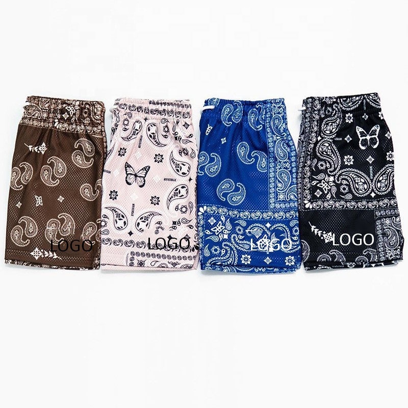 Custom High Street Style Sport Basketball Printing Shorts Men Quick Drying Polyester Breathable Bandana Mesh Shorts for Men