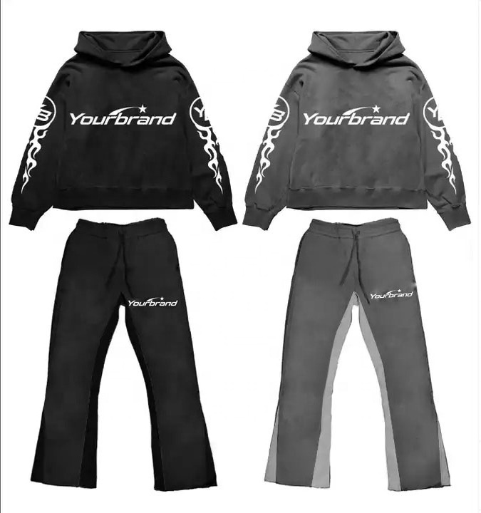 Custom Streetwear Sweatsuit women Acid Wash Flare Pants Tracksuits for Man Stone Vintage Unisex Sweatsuits Heavy Cotton Sets