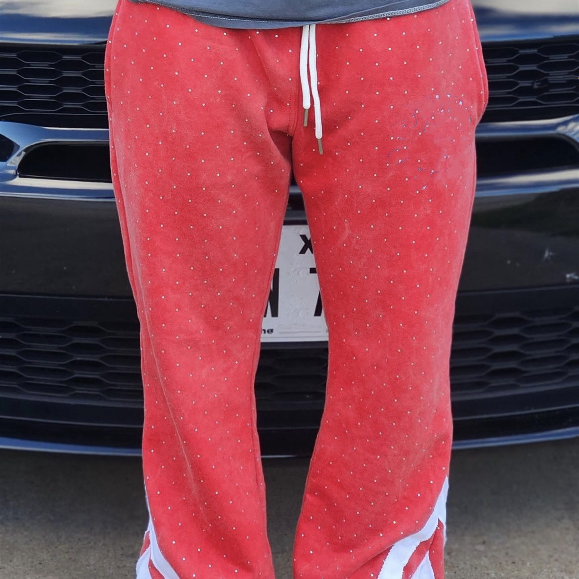 Manufacturer Oversized Acid Washed Sweatpants Rhinestone Pants Jogger Cut And Sew Flared Sweat Pants Men