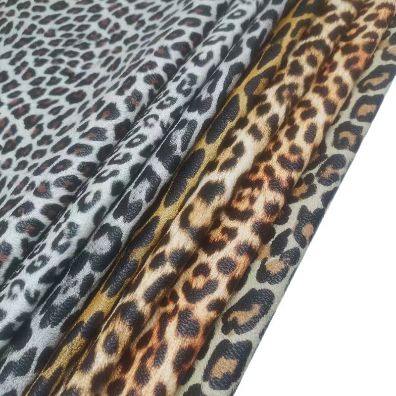 Customized 0.8mm Flocked Artificial Fabric Material lsynthetic Leopard Print PU leather for Bags Totes Shoes