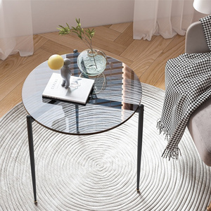 Modern Home Furniture Round Tempered Glass Coffee Table Sofa Corner Shelf Glass Bedside Night Table