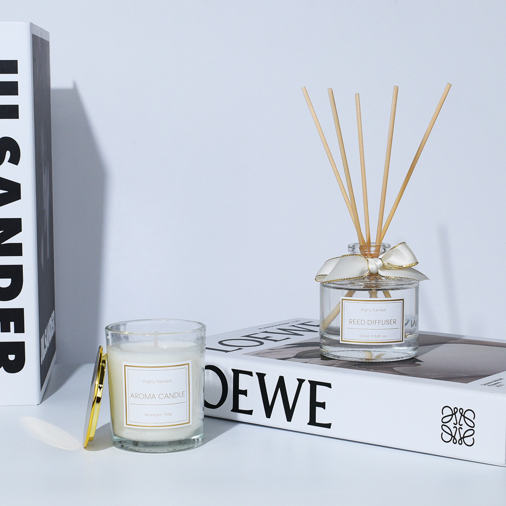 NEWIND Wholesale Home Decoration Scent Organic Soy Wax Candle and Aroma Reed Diffuser Gift Set