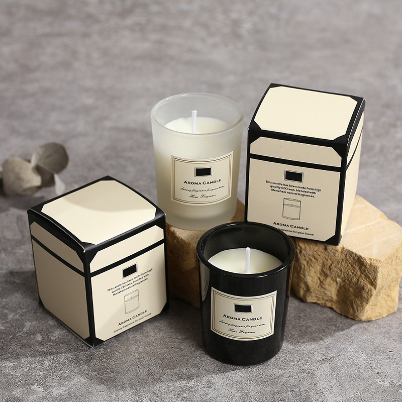 Wholesale Custom Aroma Private label Soy Wax Candles white Black Glass Scented Candle for Gift Set