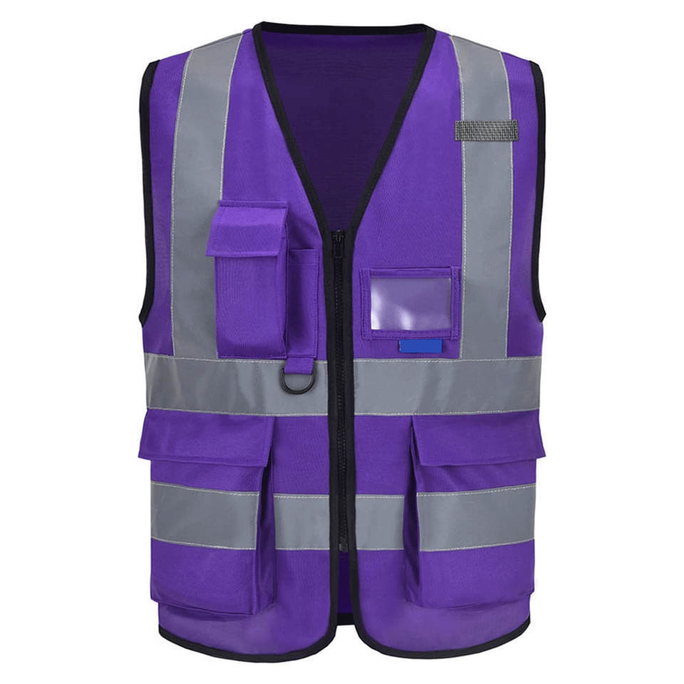 Reflective Safety Vest Custom Logo with Pockets Purple / Red / Orange / Yellow Fluorescent Visibility Work Class 2 Safety Vest