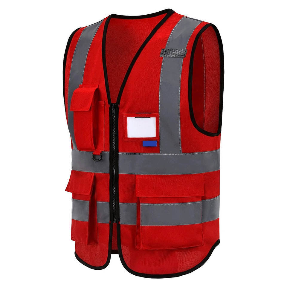 Reflective Safety Vest Custom Logo with Pockets Purple / Red / Orange / Yellow Fluorescent Visibility Work Class 2 Safety Vest