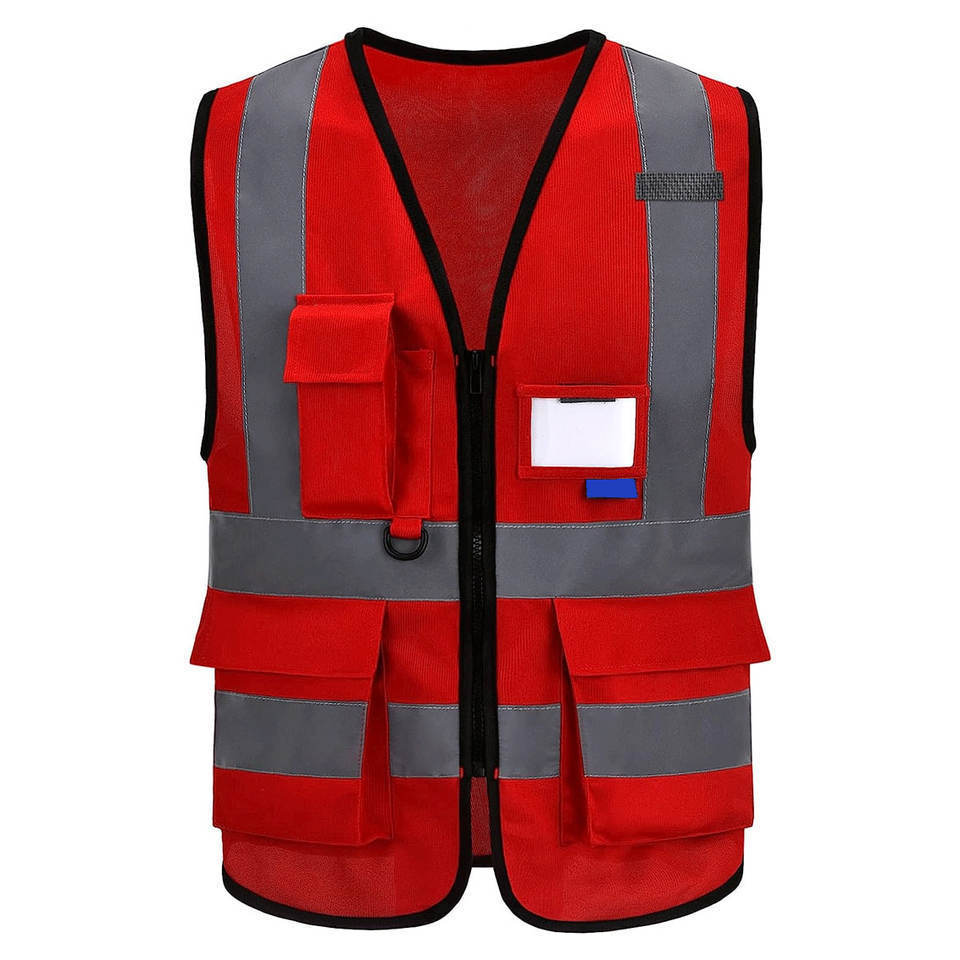 Reflective Safety Vest Custom Logo with Pockets Purple / Red / Orange / Yellow Fluorescent Visibility Work Class 2 Safety Vest