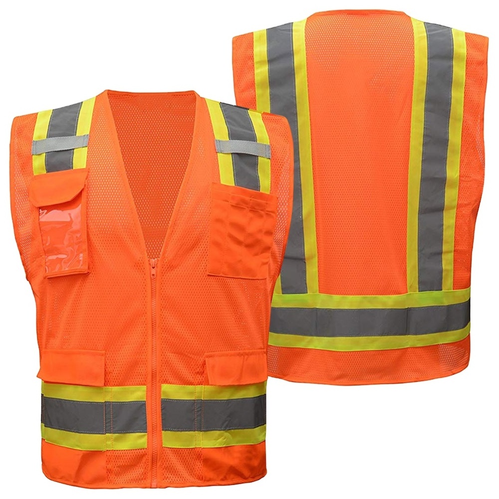 Custom Color (XS-8XL) Hi Vis Viz High Visibility Reflective Zip Pocket Security Waistcoats Jacket Workwear Vests