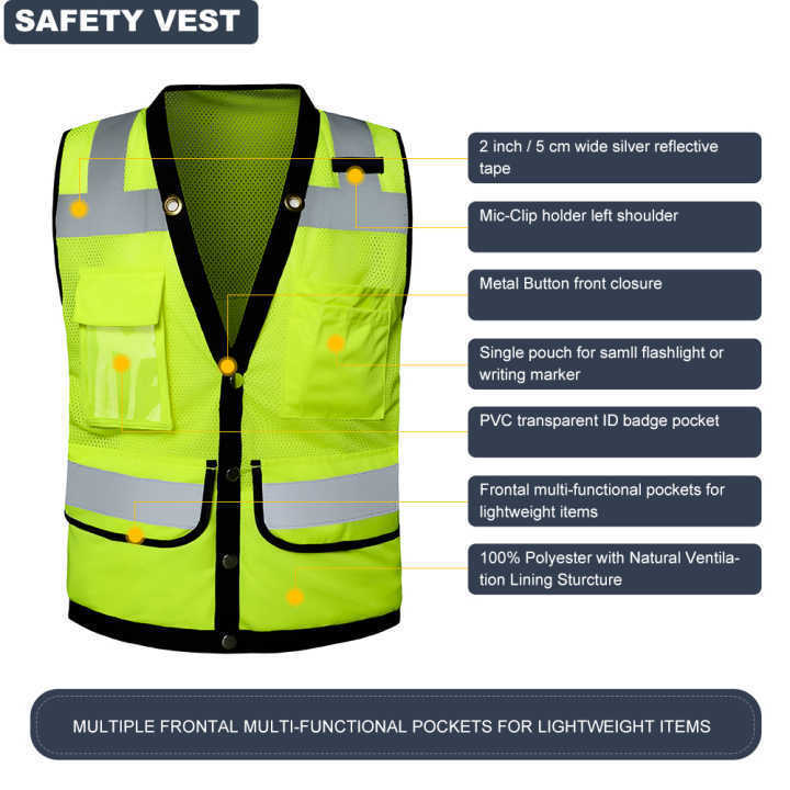 Road High Visibility Safety Reflection Vest Fluorescent Yellow Cheap Reflective West Hi Vis Running Safety Worker Vests