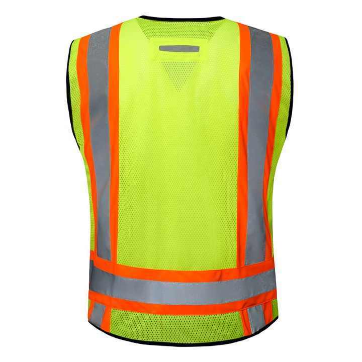 Reflective Safety Worker Vest Custom Logo with Pockets Yellow Fluorescent Visibility Work Class 2 Safety Vests